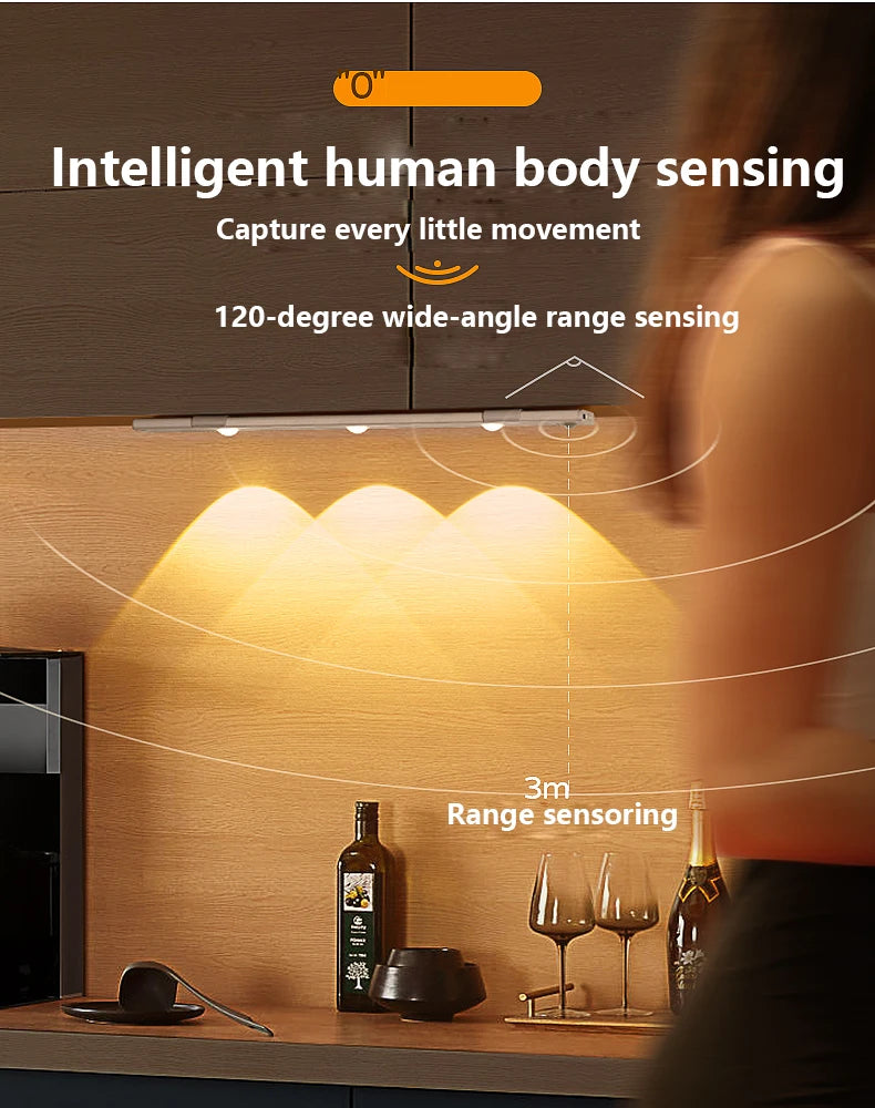 Wireless Motion Sensor LED Cabinet Light – 3 Color Temps, USB Rechargeable