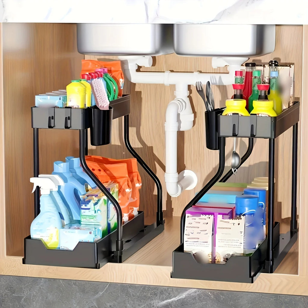 2-Tier Pull-Out Under-Sink Organizer – Large Capacity Drawer Storage Box for Kitchen & Bathroom