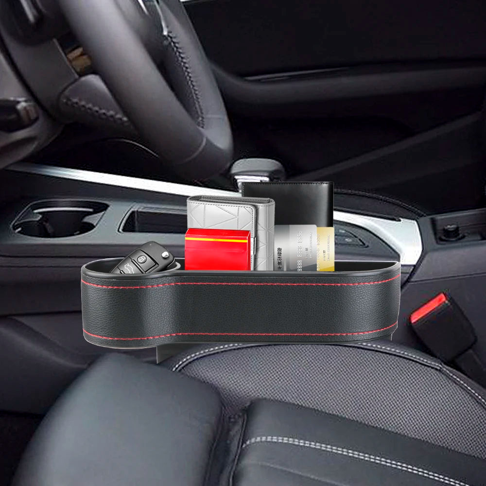 Leather Car Seat Gap Storage Box with Charging Hole