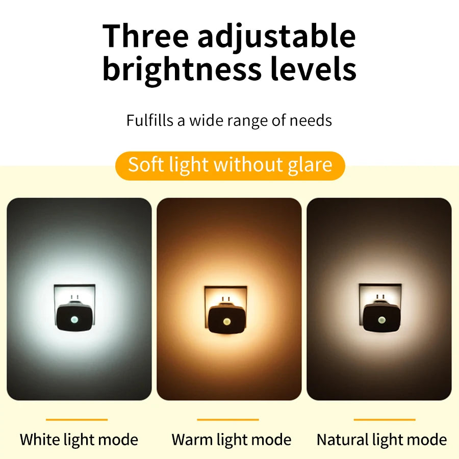 Motion Sensor LED Night Light – Smart Infrared Wall Plug, EU/US, 3 Colors