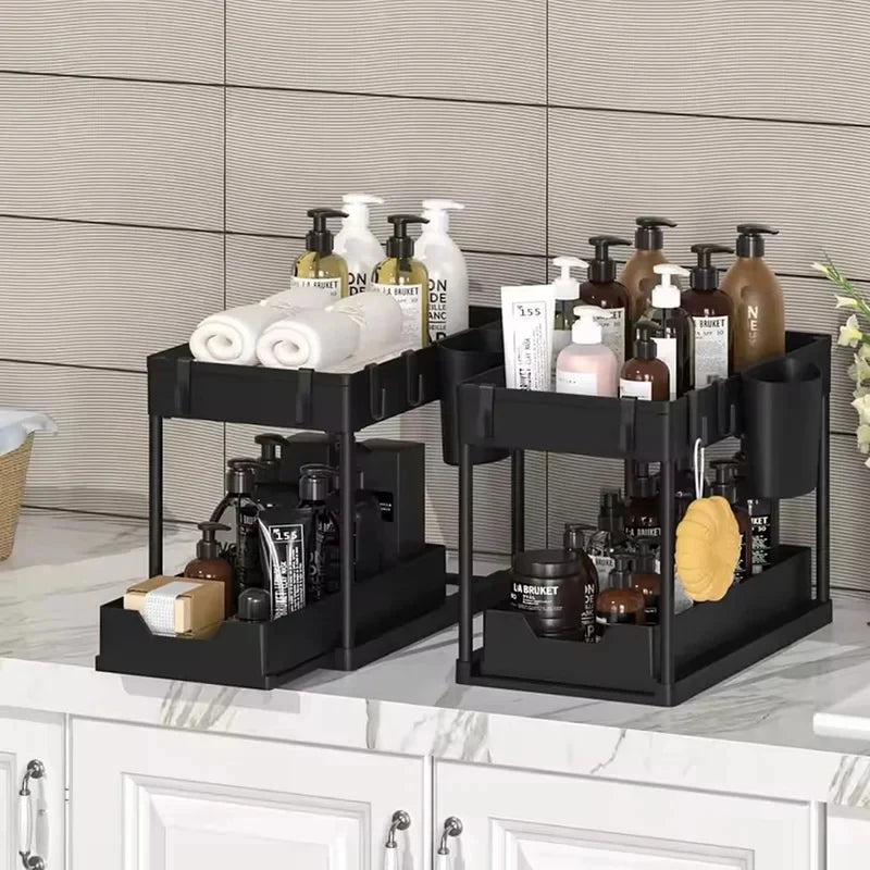 2-Layer Sliding Under-Sink Organizer – Drawer-Style Storage Rack for Kitchen & Bathroom