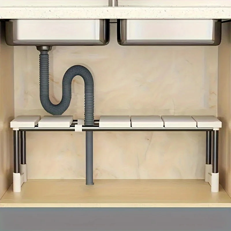 Adjustable Under-Sink Organizer – Stainless Steel Multi-Tier Storage Rack for Kitchen & Bathroom