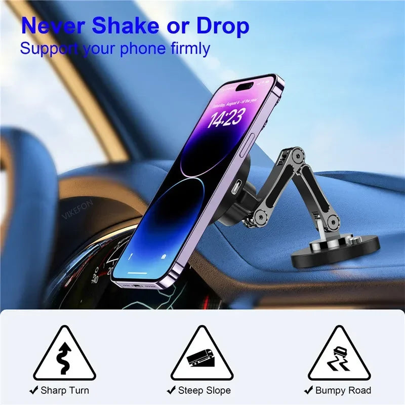 Magnetic Car Phone Mount – 15W Wireless Charging, Compatible with iPhone 12–15