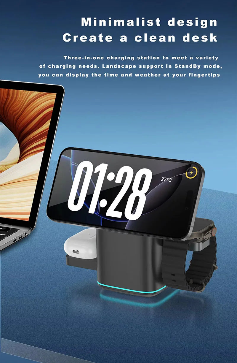Qi2 3-in-1 Magnetic Wireless Charger with Auto-Rotation