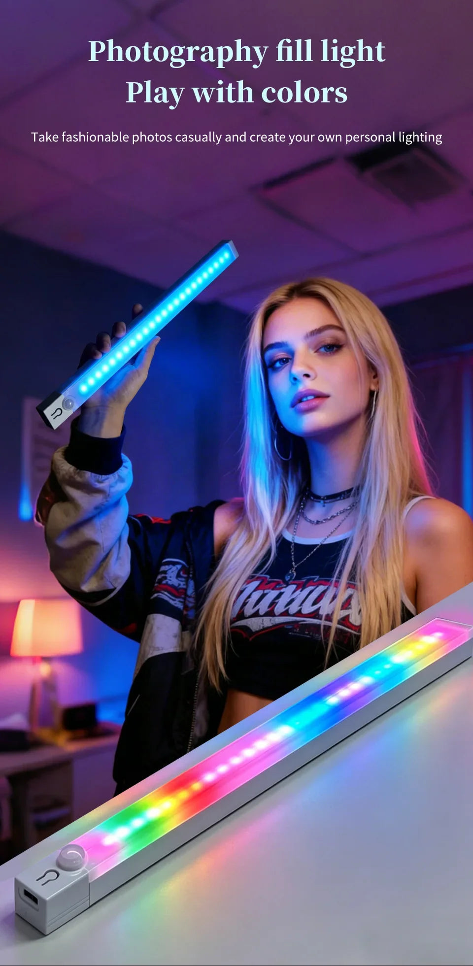 RGB Motion Sensor LED Light Bar – 5 Modes, Rechargeable, Gaming & Decor