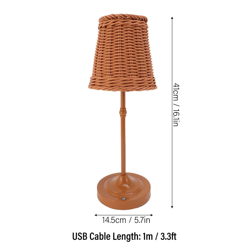 Rattan Cordless Table Lamp – Dimmable LED, Touch Control, Indoor & Outdoor