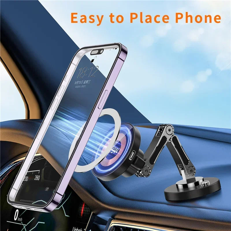 Magnetic Car Phone Mount – 15W Wireless Charging, Compatible with iPhone 12–15