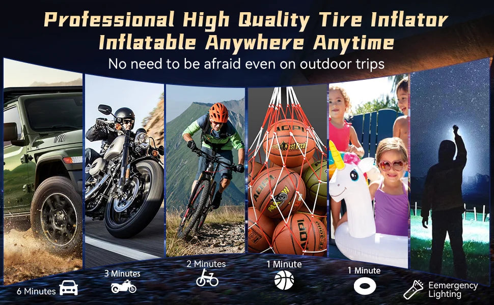 Portable Tire Inflator – 150 PSI Air Compressor with 8000mAh Battery & Auto Shutoff