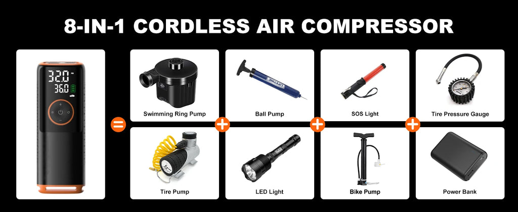 160 PSI Smart Tire Inflator – 6000mAh Battery, Dual Screen & 5-Mode Air Compressor