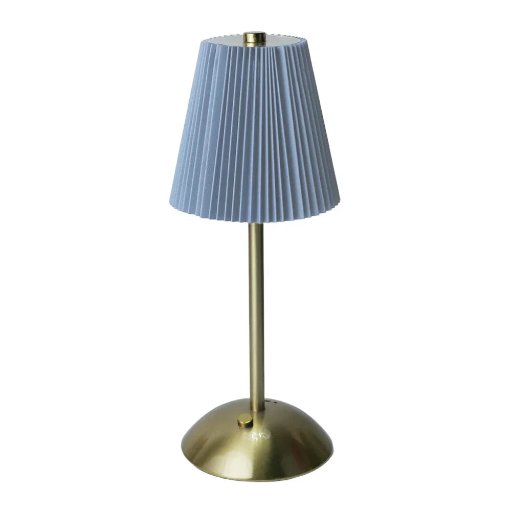 Cordless Metal Table Lamp with Pleated Shade – Touch Dimming, Rechargeable