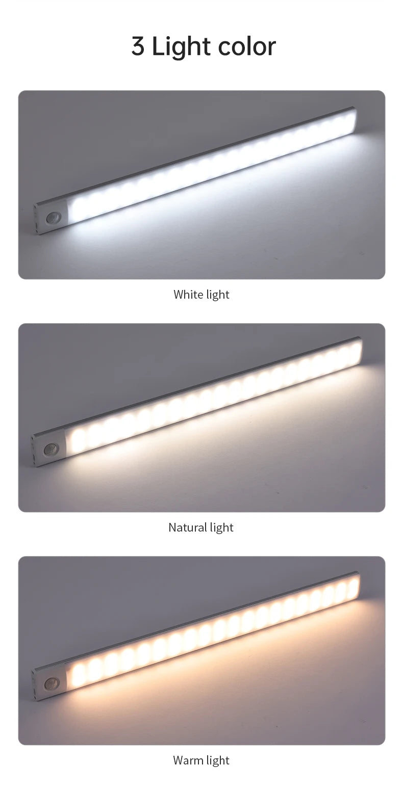 Aluminum Motion Sensor LED Cabinet Light – 3-in-1 Color, Magnetic Mount