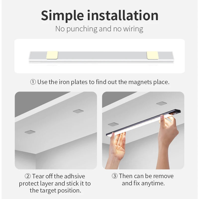 Aluminum Motion Sensor LED Cabinet Light – 3-in-1 Color, Magnetic Mount