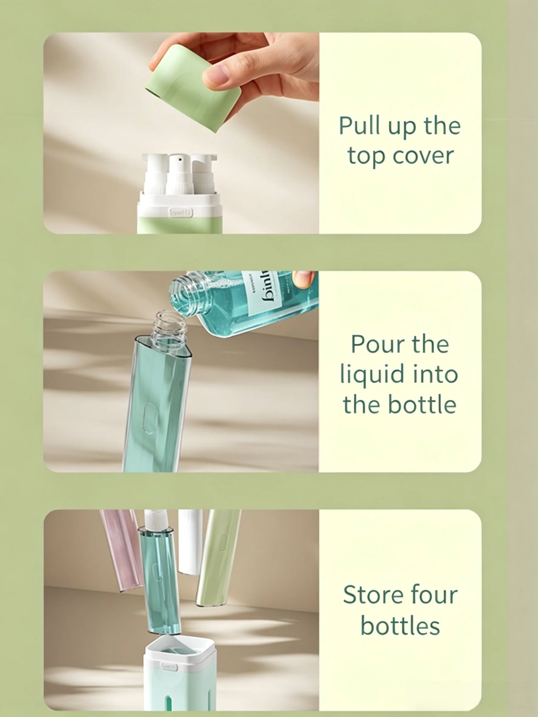 4-in-1 Refillable Leak-Proof Travel Dispenser Bottle for Camping & Business