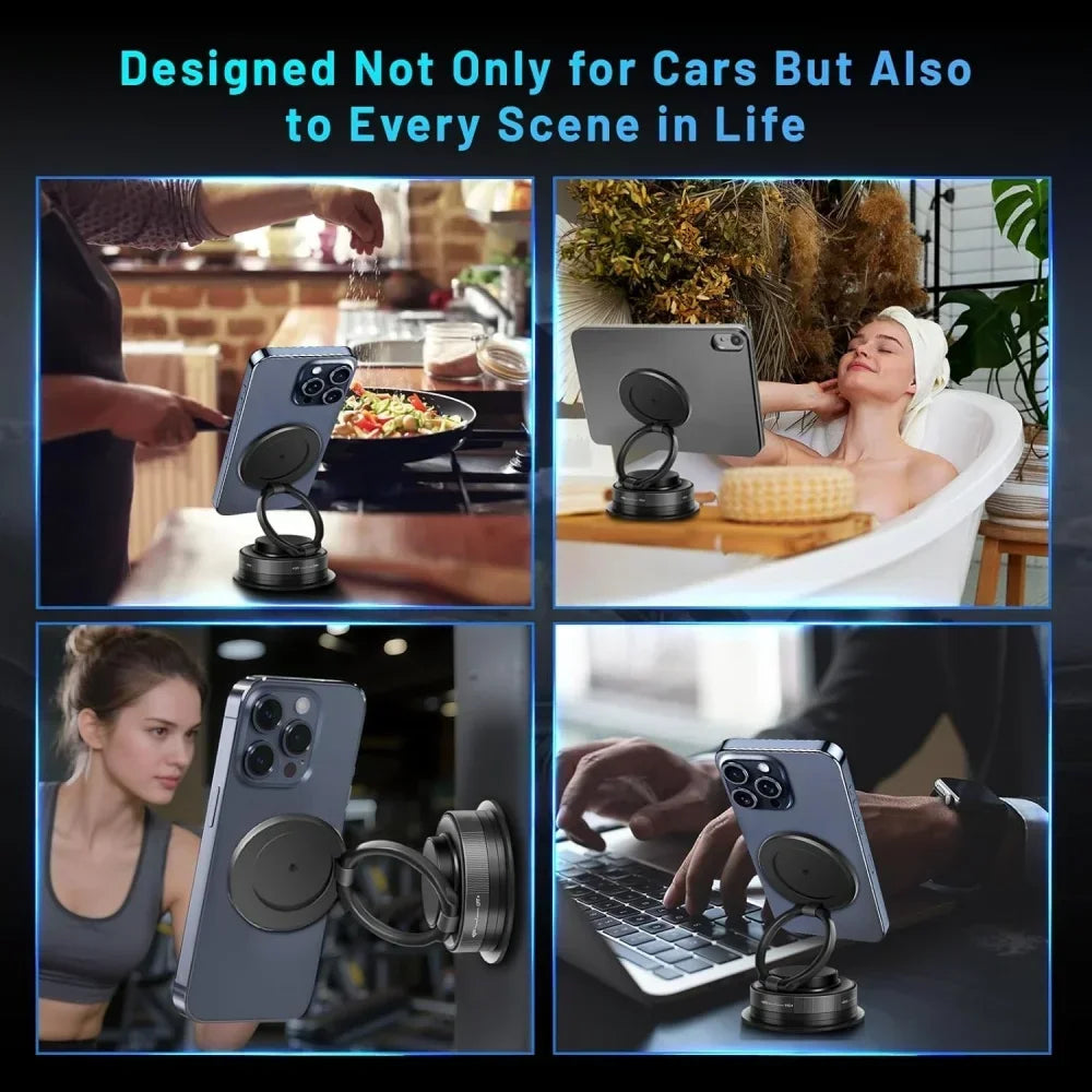 360° Magnetic Car Phone Holder – Foldable Suction Cup Mount for Dashboard & Mirror