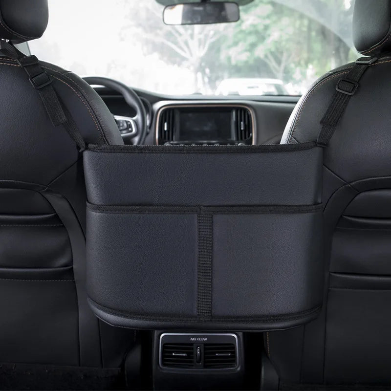 PU Leather Car Console Organizer – Seat Gap Filler & Handbag Holder for Front Seats