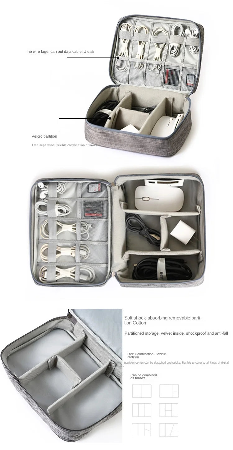 Waterproof Oxford Cable Storage Bag – Portable USB & Charger Travel Organizer
