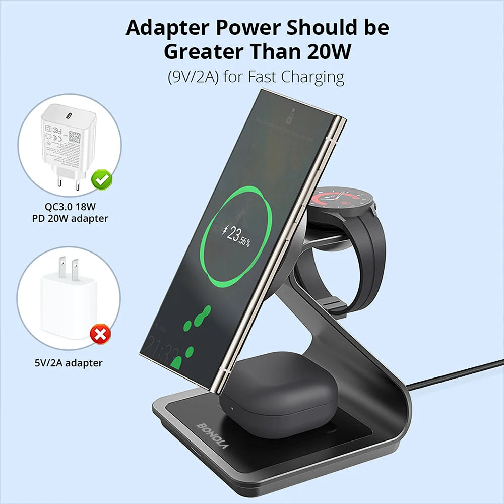 Magnetic 3-in-1 Wireless Charging Station for Samsung