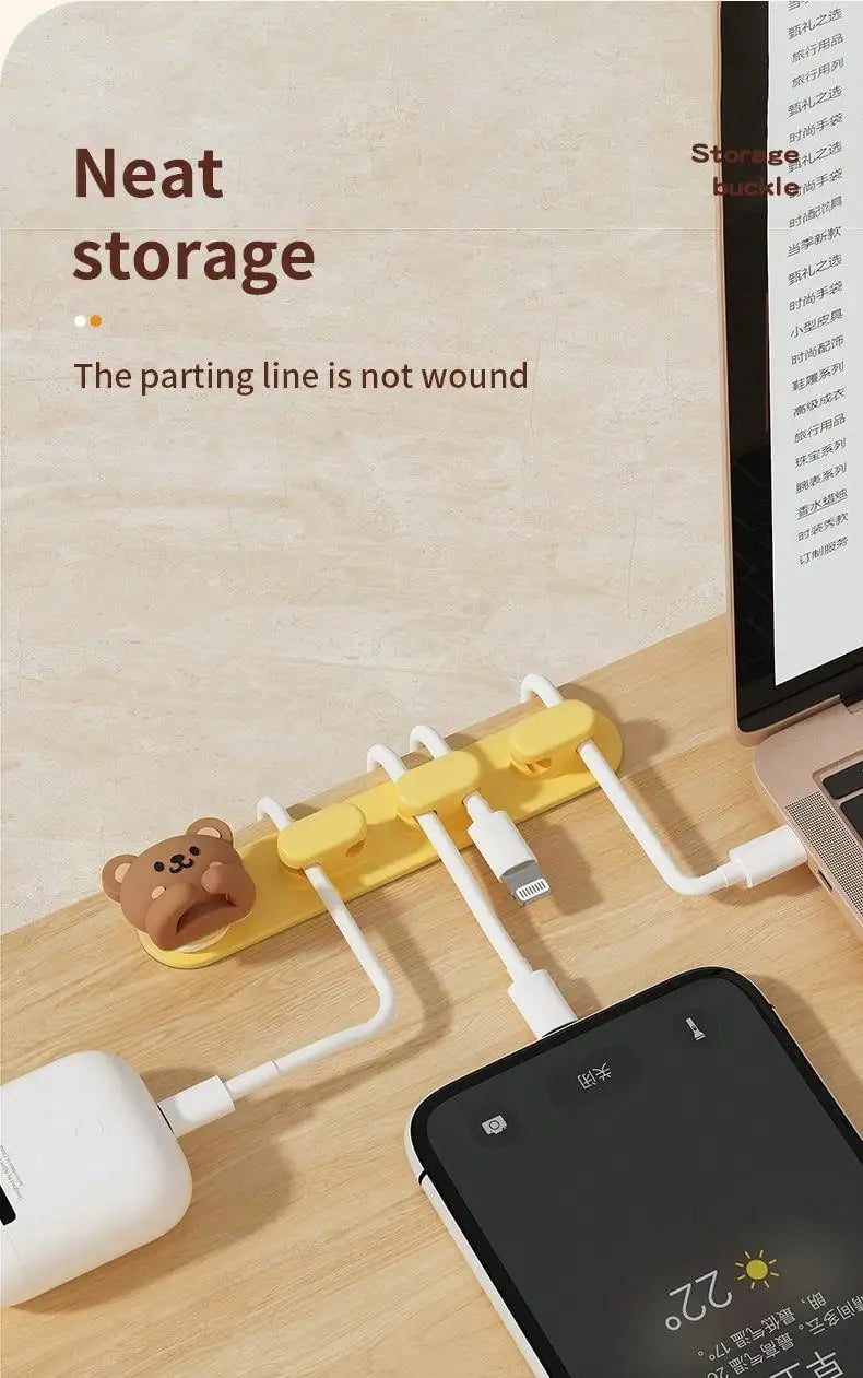 Cute Self-Adhesive Desktop Cable Winder Clips & Cord Holder