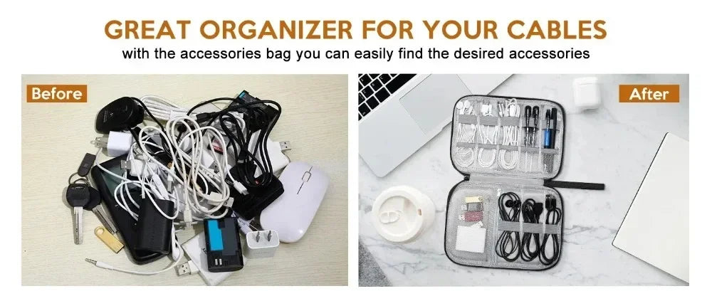 Waterproof Portable Electronic Accessory Organizer Bag for Cables & Chargers