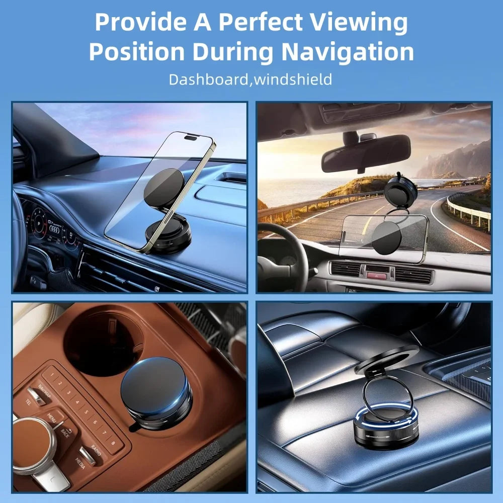 360° Magnetic Car Phone Holder – Foldable Suction Cup Mount for Dashboard & Mirror