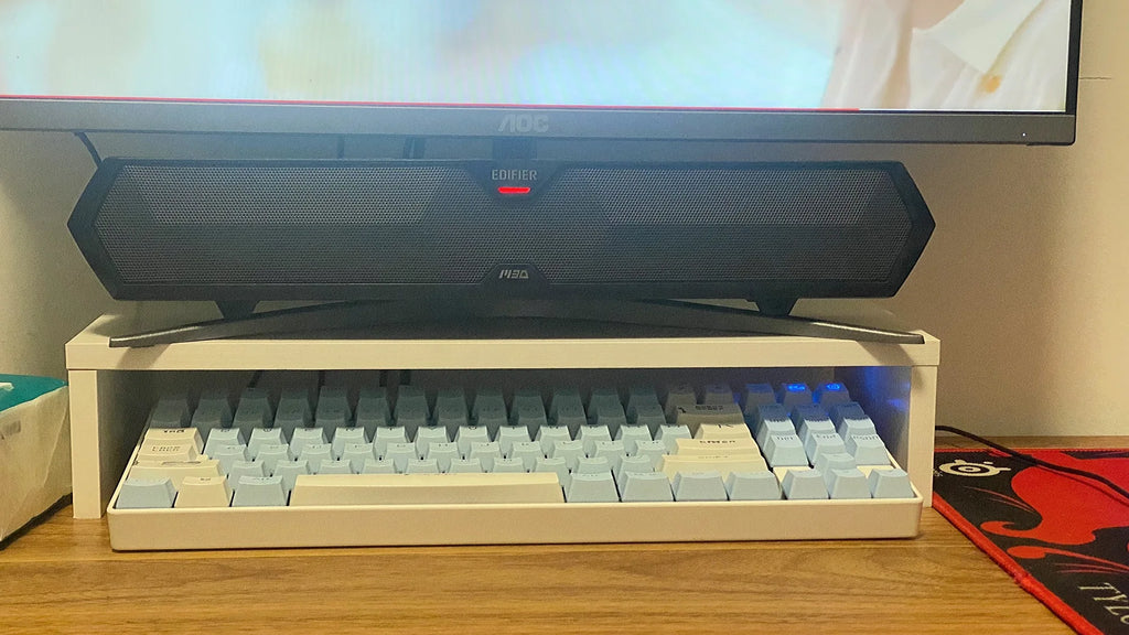 Ergonomic Monitor Riser Stand with Keyboard Storage & Desk Organizer