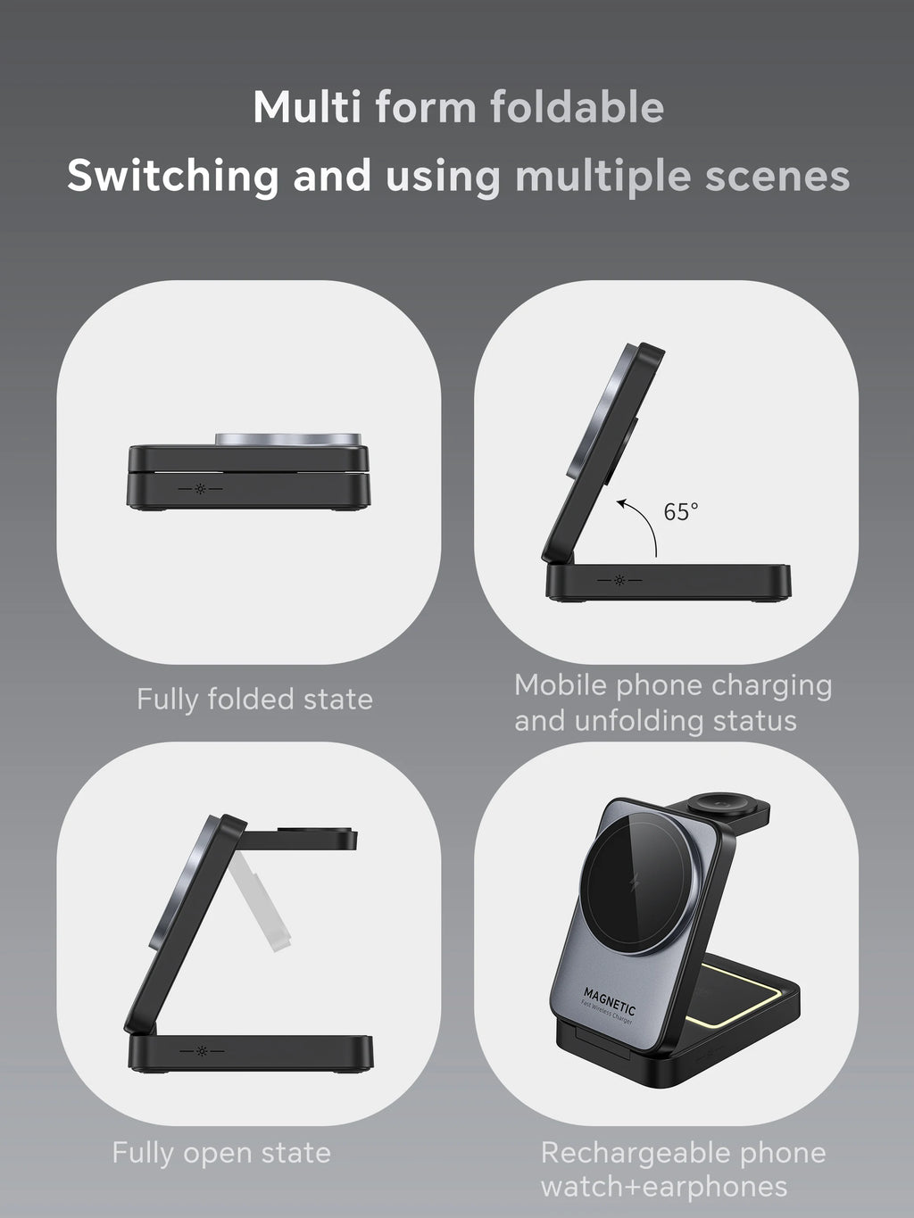Foldable 3-in-1 Travel Wireless Charging Stand for iPhone & Apple Watch
