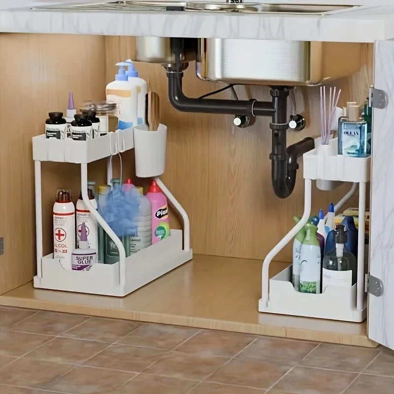 2-Tier Pull-Out Under-Sink Organizer – Large Capacity Drawer Storage Box for Kitchen & Bathroom