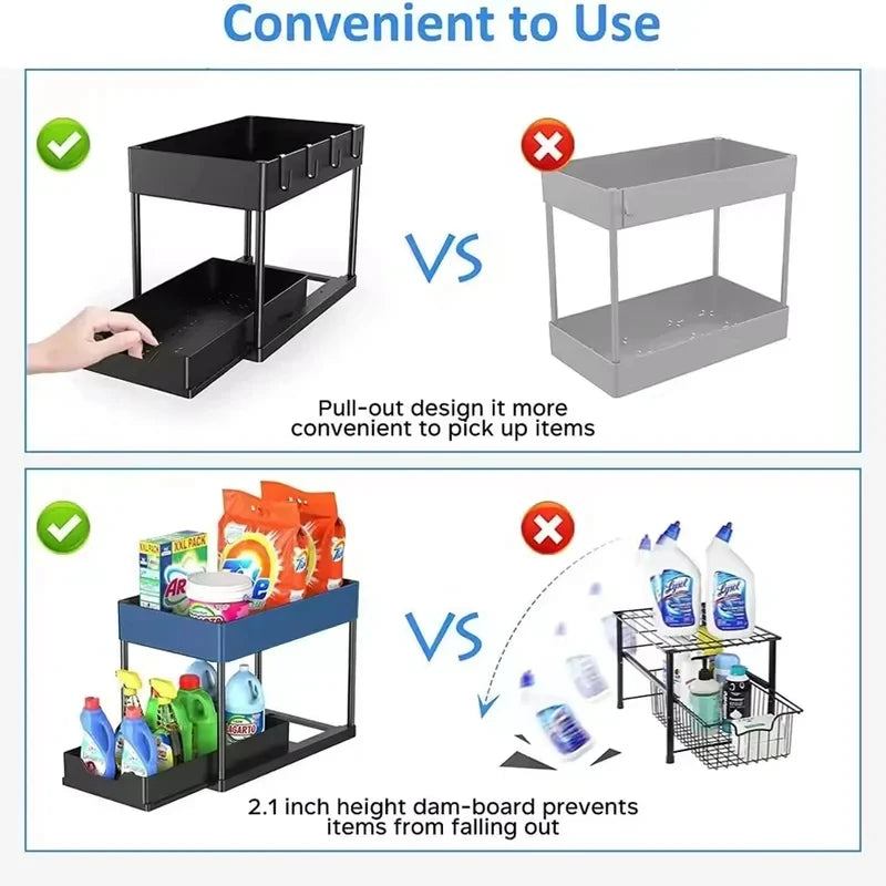 2-Layer Sliding Under-Sink Organizer – Drawer-Style Storage Rack for Kitchen & Bathroom