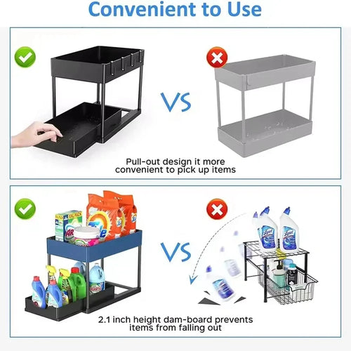 2-Layer Sliding Under-Sink Organizer – Drawer-Style Storage Rack for Kitchen & Bathroom