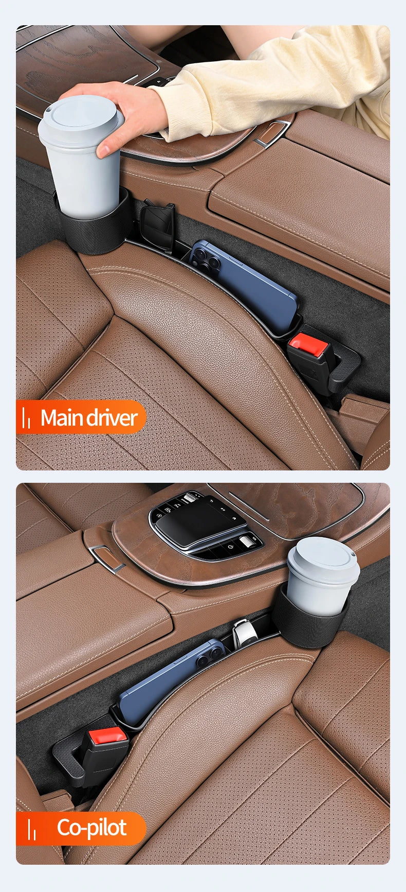 Car Seat Gap Filler Organizer | Cup Holder & Hook | TPE | 2-Pack