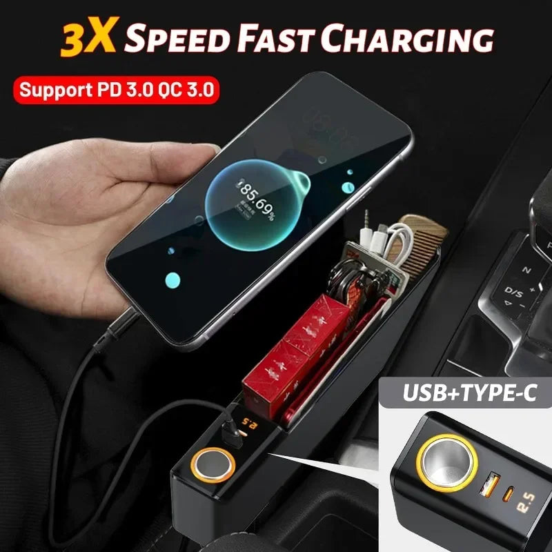 Car Seat Gap Filler Organizer with 52W Fast Charging & USB Ports