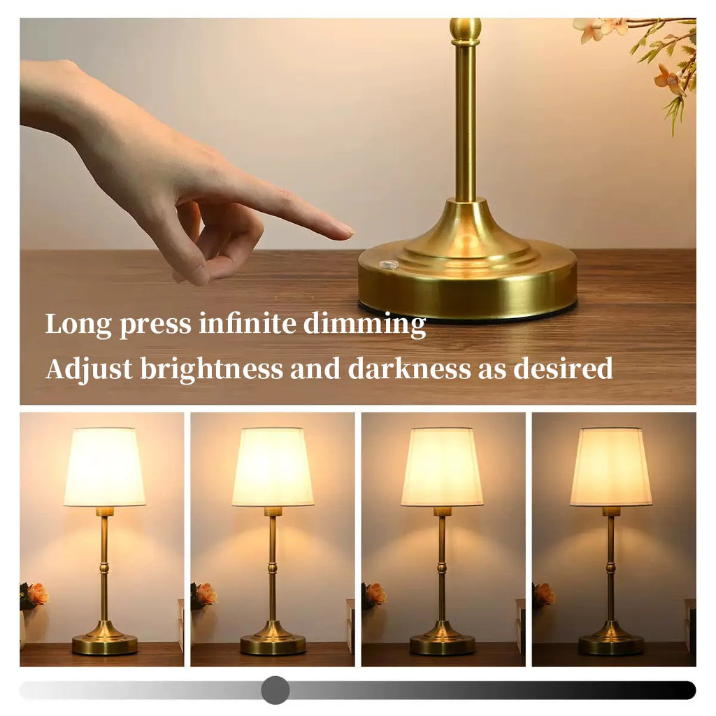 Cordless Rechargeable Table Lamp – 3-Level Dimmable, Fabric Shade, Touch Switch