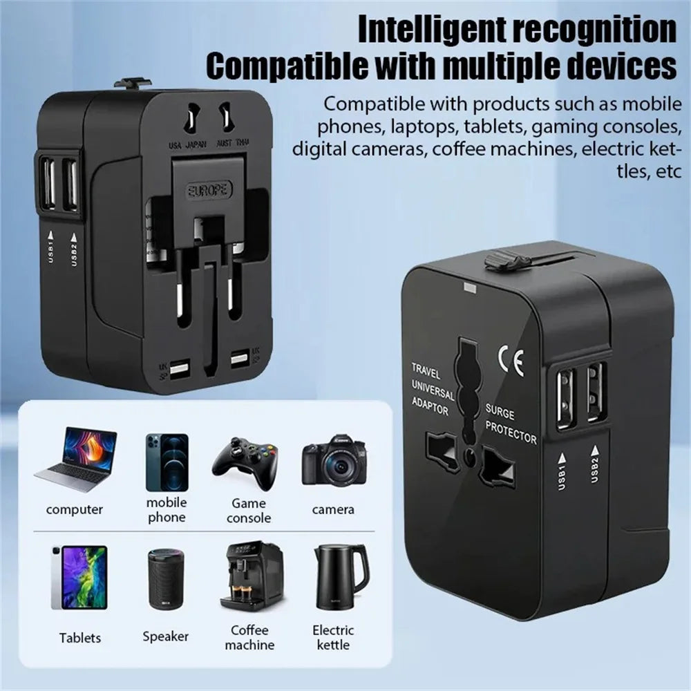 Universal Travel Adapter with Dual USB Ports – UK/US/AU to EU Plug Converter