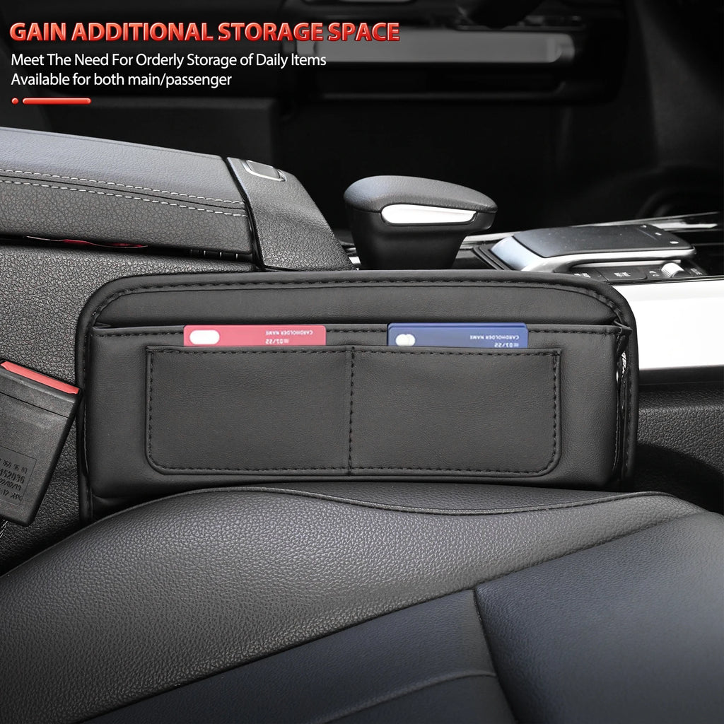 Car Seat Gap Filler Organizer | PU Leather | Dual USB Holes | Console Side Pocket