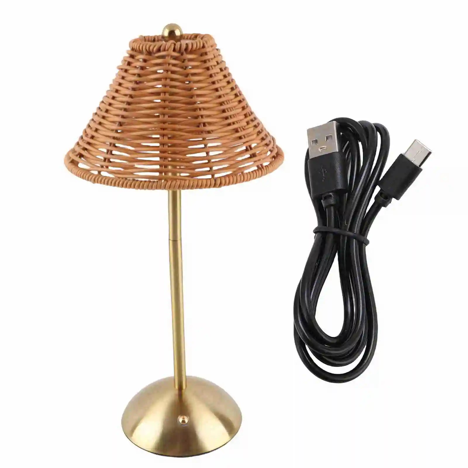 Cordless Boho Rattan Table Lamp – Dimmable LED, USB-C Rechargeable, Home & Restaurant