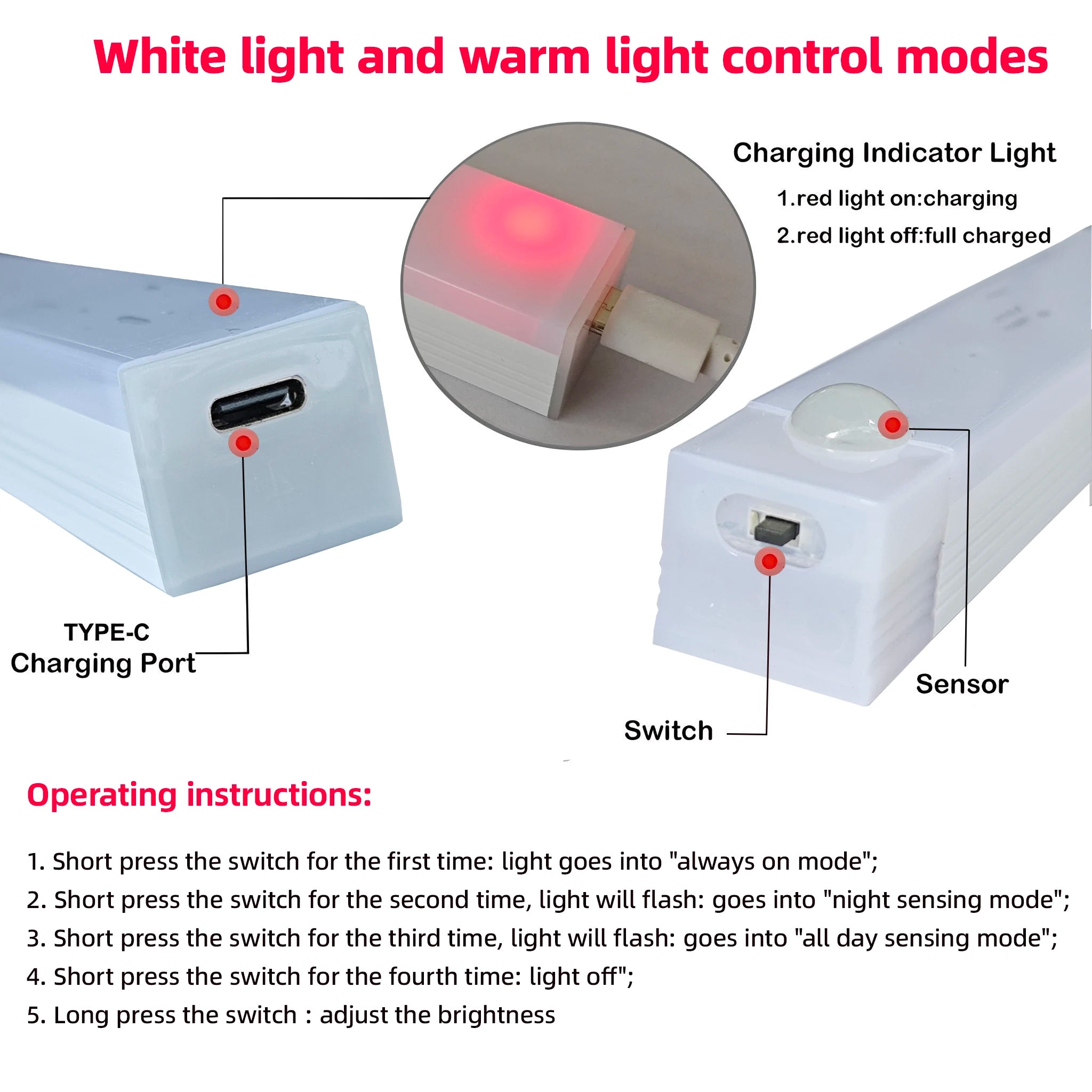 Wireless Motion Sensor LED Night Light – USB-C Rechargeable