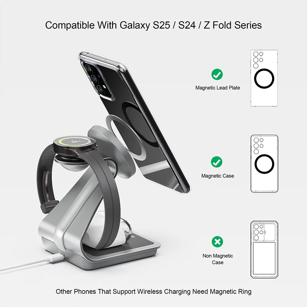 Magnetic 3-in-1 Wireless Charging Station for Samsung