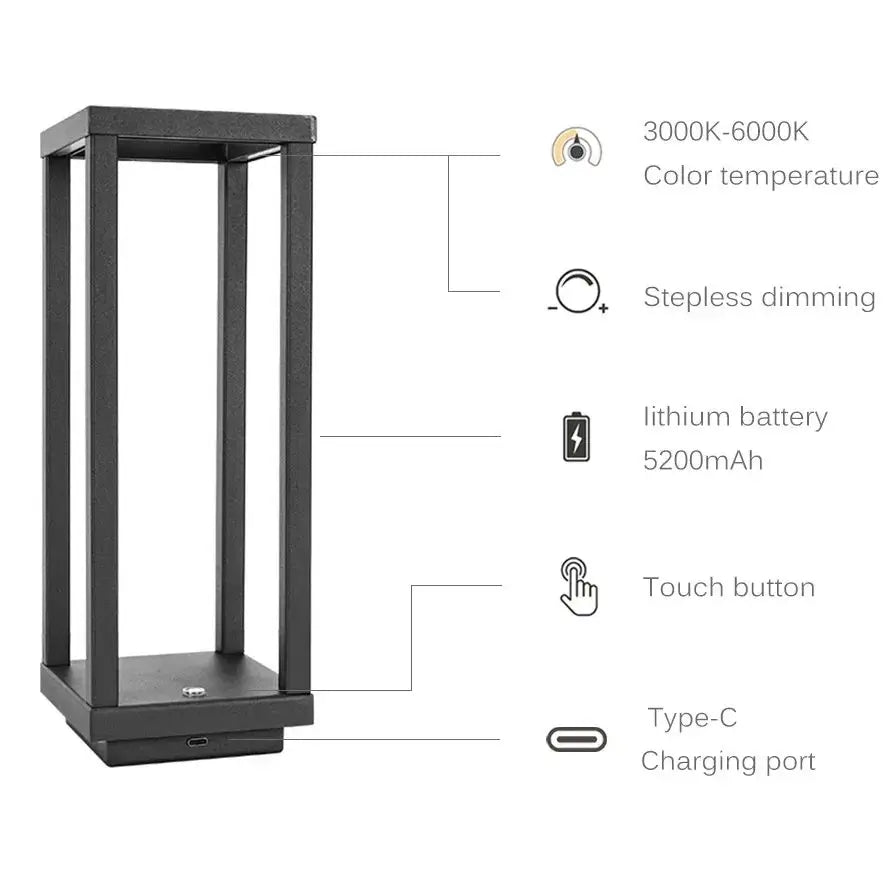 Cordless Aluminum Table Lamp – Touch Sensor, 3-Level Dimming, 24-Hour Battery