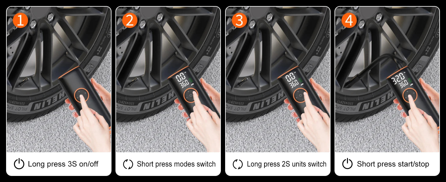 160 PSI Smart Tire Inflator – 6000mAh Battery, Dual Screen & 5-Mode Air Compressor