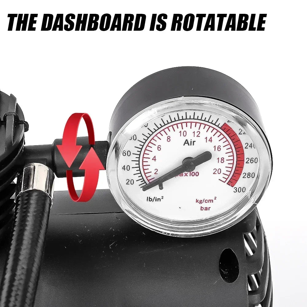 Portable 12V Car Air Compressor – 300 PSI Mini Tire Inflator with Pressure Gauge for Cars, Bikes & Balls
