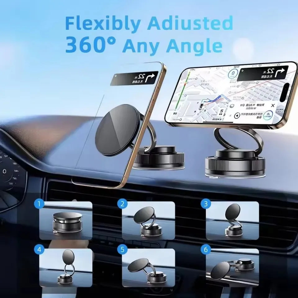 360° Magnetic Car Phone Holder – Foldable Suction Cup Mount for Dashboard & Mirror