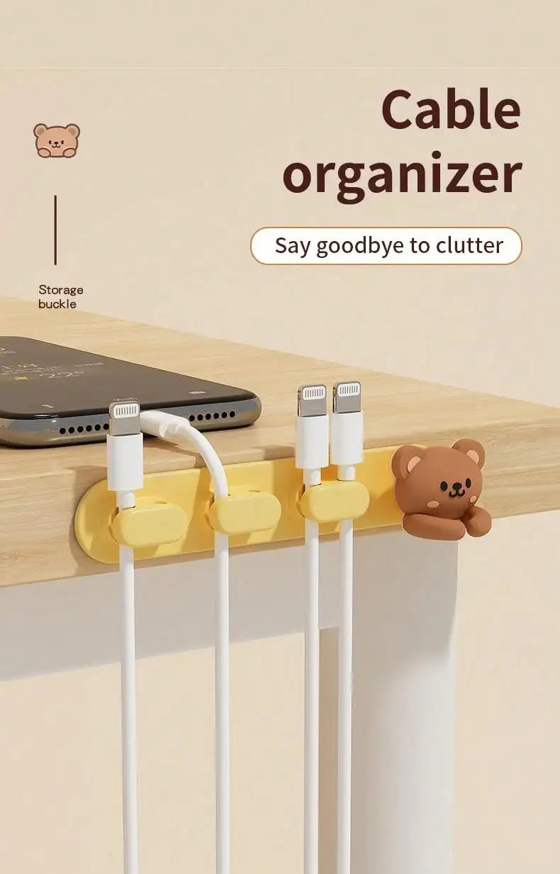 Cute Self-Adhesive Desktop Cable Winder Clips & Cord Holder