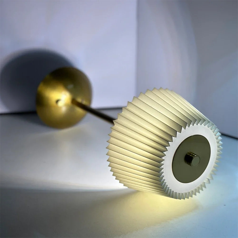 Cordless Metal Table Lamp with Pleated Shade – Touch Dimming, Rechargeable