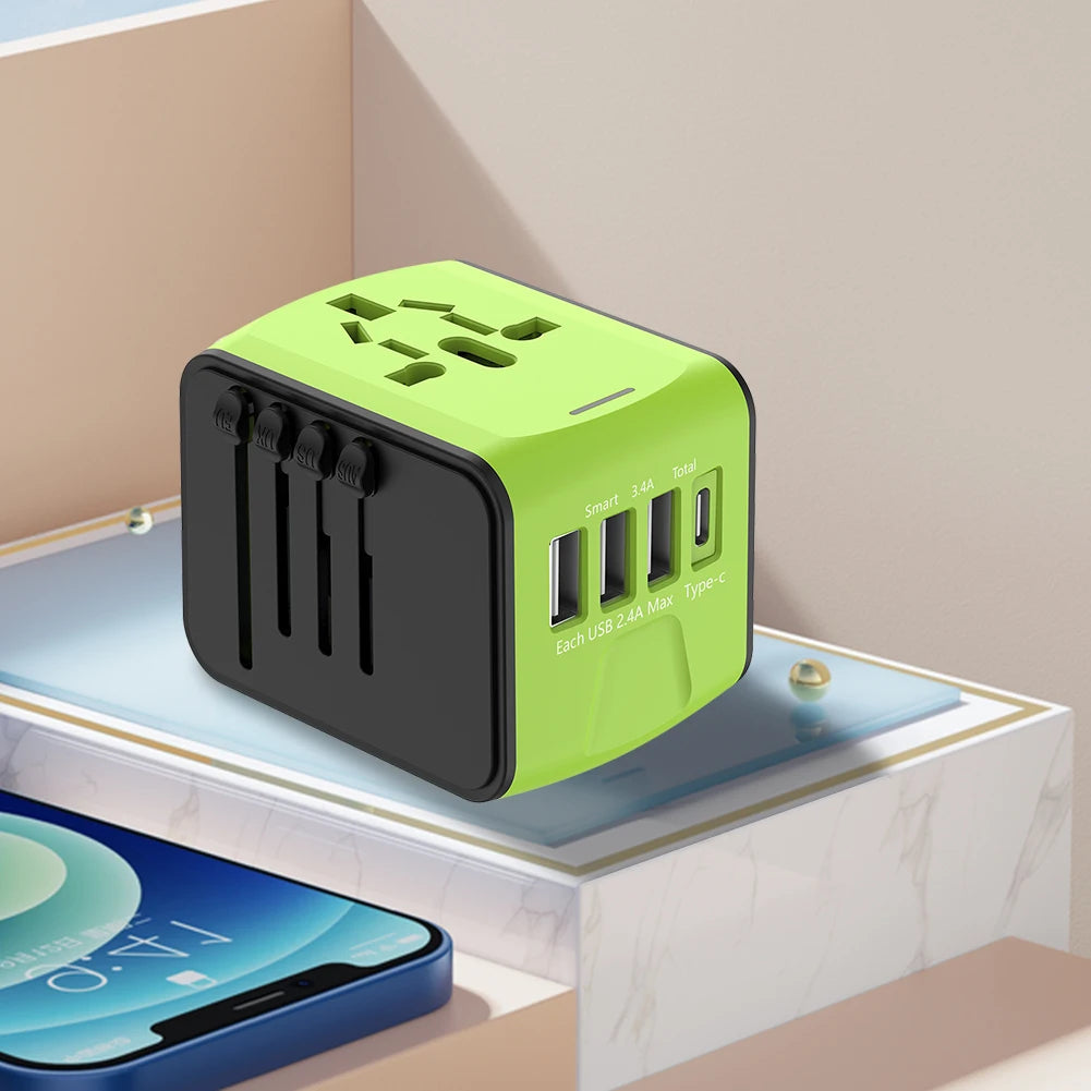 Universal Travel Adapter – 4-Port USB & USB-C | 160+ Countries