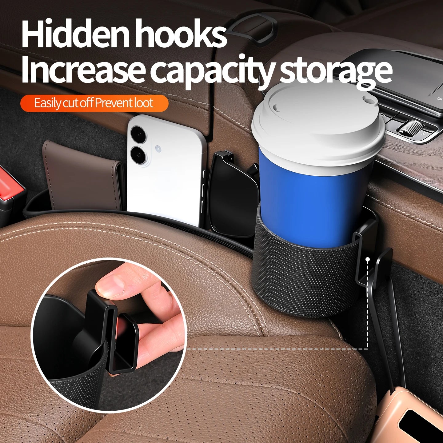 Car Seat Gap Filler Organizer | Cup Holder & Hook | TPE | 2-Pack