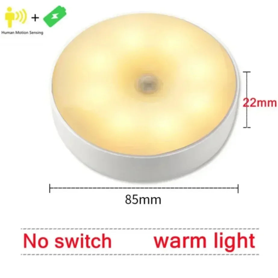Round Motion Sensor LED Puck Light – USB Rechargeable, Warm/Cool White