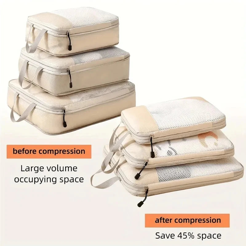 3-Piece Travel Compression Packing Cubes – Carry-On Luggage Organizer Set