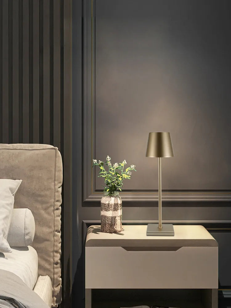 IP54 Waterproof Cordless Table Lamp – Touch Dimming, USB Rechargeable, Hotel Style