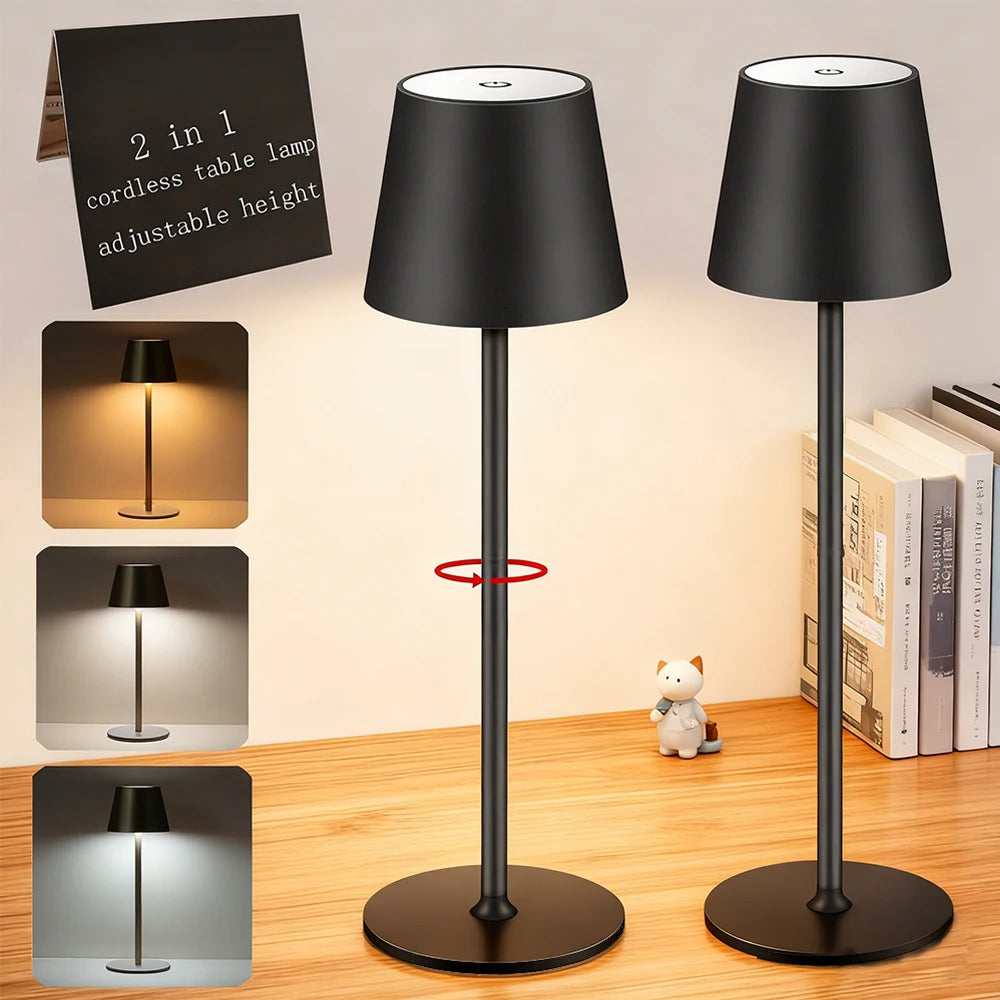 Cordless LED Table Lamp – USB Rechargeable, 3-Color Dimming, Touch Control