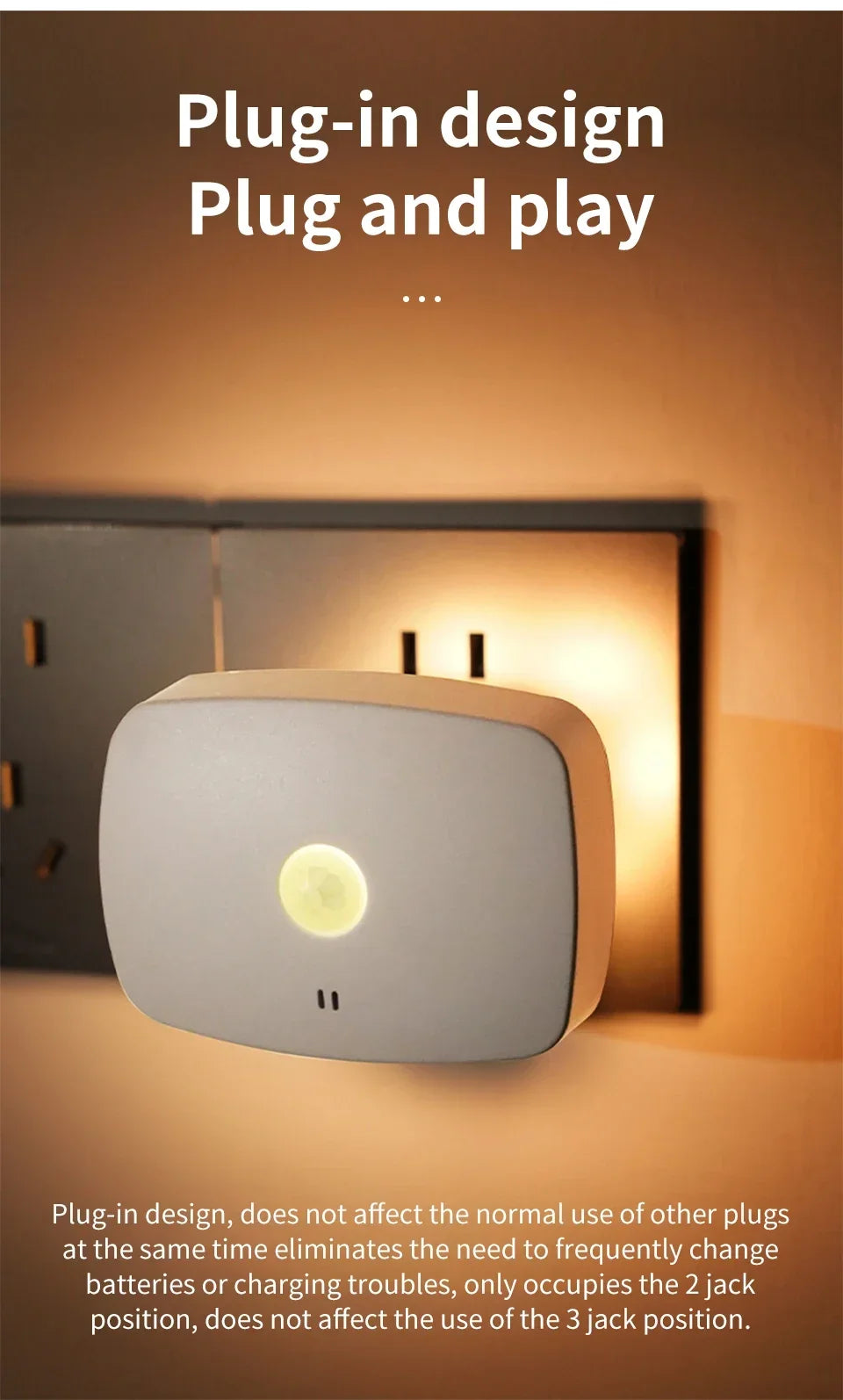 Motion Sensor LED Night Light – Smart Infrared Wall Plug, EU/US, 3 Colors